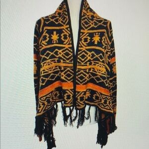 Tribal Patterned Black and Orange Cardigan